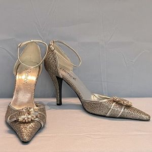 J.Renee Silver Metallic Rhinestone D'Orsay Heel
